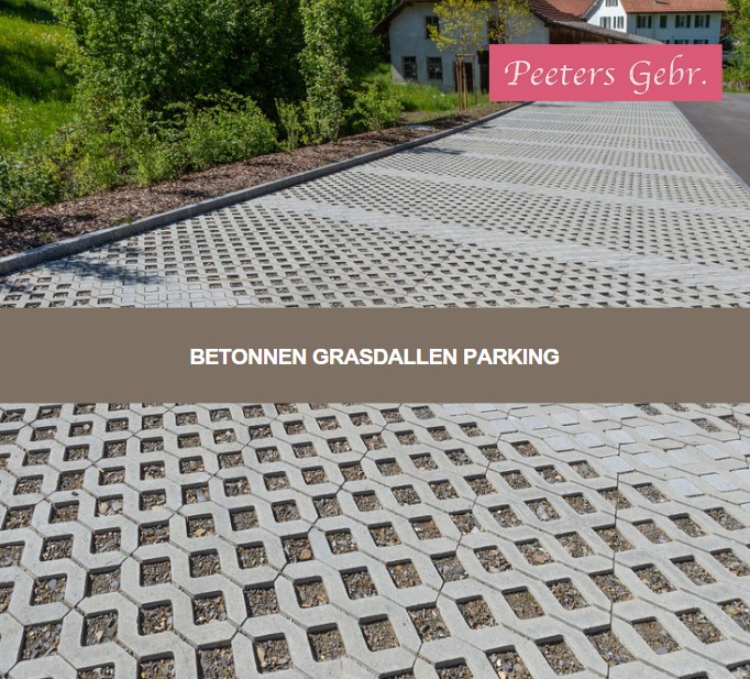 Betonnen grasdallen gebruikt voor parkings, zorgen voor een waterdoorlatende, verstevigde parkeerplaats met een groen uiterlijk.